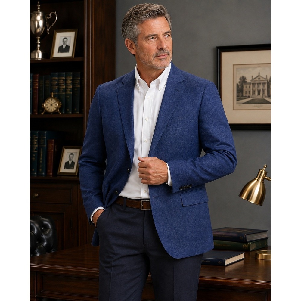 Lauren Ralph Lauren Blazer Mens 38R Blue Linen Blend Sport Coat Classic Jacket